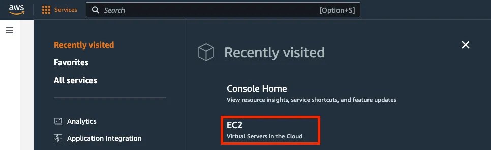 AWS EC2 console